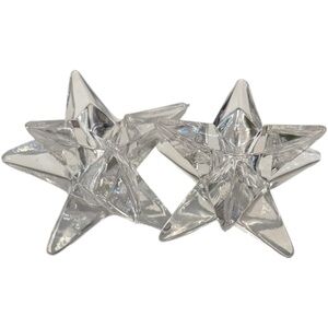 Crystal Starburst Candle Holders Pair MCM Atomic Cut Clear 3.75in Taper Decor